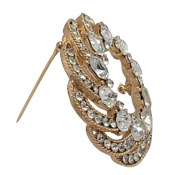 Crown Trifari Vintage Brooch Pin Gold Rhinestone - Picture 5 of 8